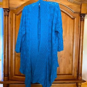 cardigan in rich beautiful blue.  Cascading shape with flattering flow